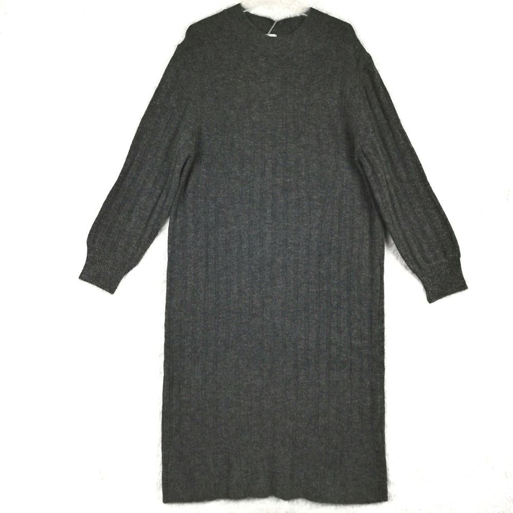 A New Day Womens Sweater Dress Wool Blend Charcoal Gray Ribbed Knit Plus‎ 1X New